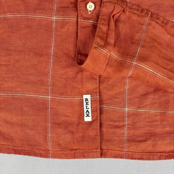 Tommy Bahama Relax Linen Button Up Shirt Men's Medium Orange Check Island Preppy - Picture 3 of 16